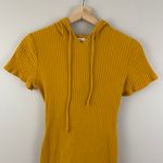 Forever 21 Mustard Yellow Ribbed Short Sleeve Drawstring Hoodie Bodycon Dress Photo 2