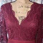 NWT “Awaken My Love” Burgundy Backless Long Sleeve Lace Maxi Dress Women Small Photo 7