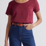 Quince  Washable Stretch Silk Tee Burgundy Short Sleeve Keyhole Back Size M Photo 0