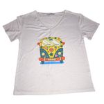 Misslook Peace Hippie Van Beach Bus GRAPHIC TEE Women's MED White V Photo 0