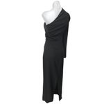 ZARA  Black Long Sleeve One Shoulder Stretch Back Slit Sheath Maxi Dress Size S Photo 2