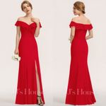 JJ's House Red Off the Shoulder Sheath/Column Maxi Chiffon Bridesmaid Dress NEW Photo 1