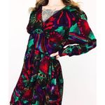 Vintage Patterned Dress with Draped Skirt | Size M Purple Size M Photo 0