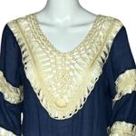 Unbranded Crochet Beach Cover Up Blue Cream Short Sleeve V Photo 3