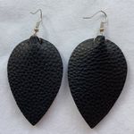 NEW! Pebbled Faux Leather Double Layer Leopard Black Teardrop Dangle Earrings Photo 4