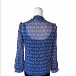 Robert Graham NWOT  Paisley Ruffle Tie Neck Top Blouse Blue Small Photo 6