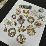 Christmas Holiday Brooch Pins Lot Of 17 For Crafts Projects Or Repair Photo 0