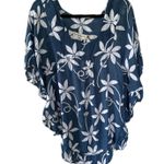 Mango Republic Hawaiian Tropical Ruffle Hem Oversized Kaftan Blouse One Size Blue Size undefined Photo 0