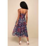 Lulus NWT  Cherished Aura Navy Blue Floral Organza Bustier Midi Dress Sundress L Photo 2