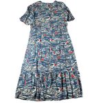 Stitch by Chenault Womens L Maxi Dress Sailboat Print Coastal Grandma Beach Blue Size L Photo 10