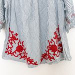 Westport  Womens Blouse‎ Sz 2X Blue White Stripe Embroidered Boho Peasant Coastal Photo 2