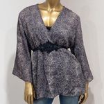 Nicole Miller Women's Black Grey Leopard Print Chiffon Sequin Belted Top Size XL Photo 0