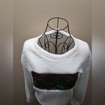 MERRY Fuzzy Sweater with Red and Green Sequin Design White Photo 5