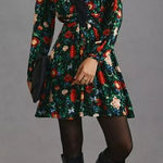 Anthropologie NWT  Lacy V Neck Floral Mini Floral Black Dress with Lace. SIZE 8 Photo 0