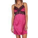 Nasty Gal Into The Groove Satin & Lace Mini Slip Dress Fuchsia Black Size 4 NEW Photo 1