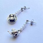 Handmade tea cup & pot unique fun fairy antique style dangle earrings☕️🍃🌀 Photo 3