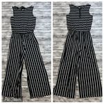 Zenana Outfitters Women's Black White Striped Jumpsuit Romper Pockets Tie XL Extra Large Photo 2
