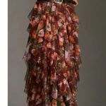 Anthropologie NWT by Cheri in Maroon Floral Ruffled Tulle Midi Skirt L Photo 0