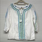 Vineyard Vines  White and Blue Embroidered Tassle Tie Peasant Women's Top XXS Photo 1