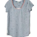 Hem & Thread Women's Distressed Color Block Short Sleeve Shirt Blue White Small Photo 0