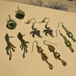 Lot Of 5 Costume Earrings Pierced Dangle Green / Yellow Photo 8