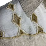 Jasmine Vintage 90s Button Up Crinkle Blouse M White Short Sleeve Embroidered Cut Outs Photo 4