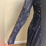 Mac Duggal  sequin formal dress high neck illusion navy formal cocktail Sz‎ 8 NWT Photo 8
