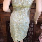 Carmen Marc Valvo GREEN & AQUA BROCADE BEADED SHEATH DRESS (M) Photo 8