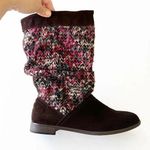 Toms Serra Sweater Boot Slouchy Size 8.5 Brown Suede Chunky Knit Pink Lodgecore Photo 0