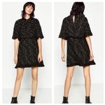 ZARA  Black Fringe Tweed Textured Knit Wide Sleeve Aline Mini Dress Medium Photo 1