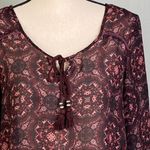 Maurice's maroon semi-sheer silky blouse with front tie & cutout back Medium EUC Photo 2