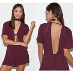 Kendall + Kylie Burgundy Tie Front Open Back Romper Jumpsuit Shorts Size Small Photo 1