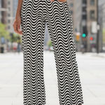 The Ragged Priest  Black and White Wave Psychedelic Groovy Raw Hem Wide Leg Jeans Photo 0