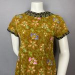Batik Keris Dress Sheath Floral Unique Collar Cotton Women Size Medium Indonesia Brown Photo 2