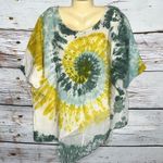 Kaktus NWT Size L Green & Yellow Tie Dye Chiffon Hemline Oversized Top Size L Photo 1
