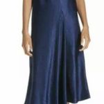 Vince NEW XS Asymmetrical Crinkled Satin Sleeveless Midi Dress Ink Dark Navy Photo 0
