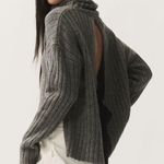 Maeve Gray Ribbed Open-Back Sweater Photo 0
