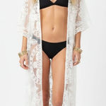 White Sheer Crochet Lace Open Front Swim Suit Cover Up L/XL Size L Photo 0