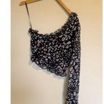 The East Order  Black Metallic Chiffon One Sleeve Ruffle Leopard Print Blouse M Photo 2