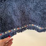 Natural Life  Cozy Fuzzy Poncho Hoodie One Size Blue‎ Aztec Trim Fringed Cozy Photo 5