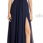 AQUA NEW  Off-the-shoulder center notch‎ Chiffon Gown In Navy, size 2 Photo 0
