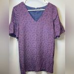 Madewell  Women's Silk‎ Bell-Sleeve Painted Clover Purple Dress Size 2 Photo 2