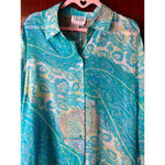 VINTAGE NWT Tess Dress Sz 18 (runs small) Sheer Silk 1/2 Button Paisley Blouse Blue Size L Photo 4