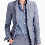 J.Crew  Regent Blazer Jacket Chambray Denim Ruffles‎ Academia Career Office Sz 0 Photo 0