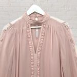 Parker π Hannah Silk Blouse S Blush Pink Lace Ruffle Victorian Romantic Keyhole Photo 3