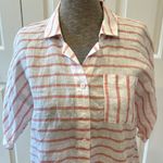 Garnet Hill 100% linen pink and white v neck short sleeve collared blouse Photo 1