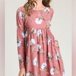 White Birch  boutique long sleeve blush floral dress with pockets size medium Photo 0