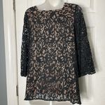 Topshop  Black Lace Crochet Long sleeve Tunic Short Mini Dress Size 4 Lined Photo 3