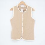 Miss Love Beaded Button Knit Vest Tank Top Size L Beige Cream Trim Sleeveless Photo 1