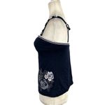 Becca Women's Size Small Floral Embroidered Crochet Strap Navy Tankini Swim Top Photo 4